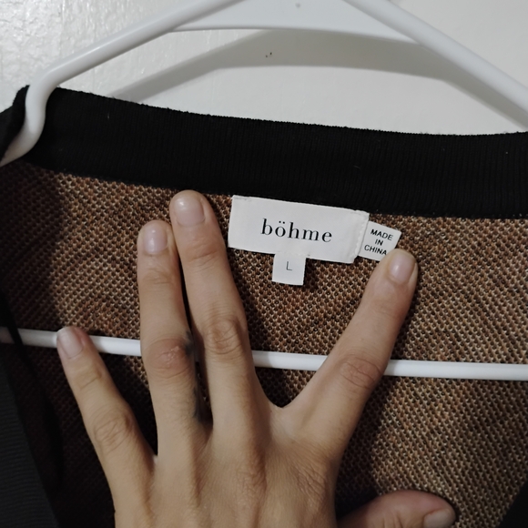 bohme Brown and Cream Geometric Cardigan Sweater - Picture 2 of 3